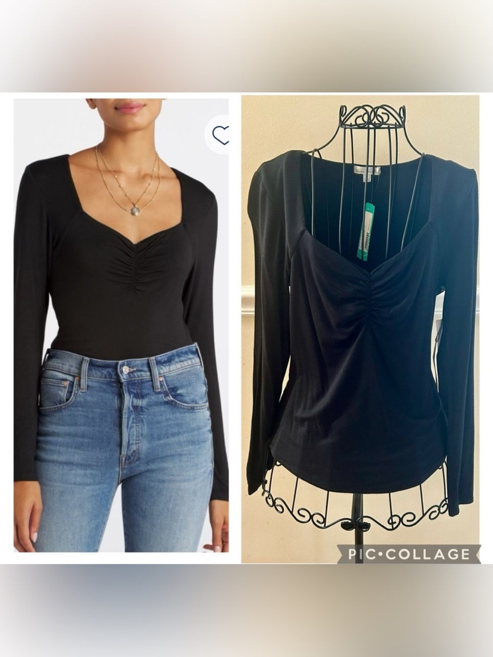 NWT Nine Britton Sweetheart Neckline Long Sleeve Knit Top Black